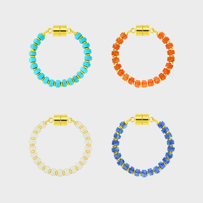 Aqua & Orange set of 4 magnetic wine charms in Turquoise, Mandarin Garnet, White Moonstone and Sapphire with gold hardware