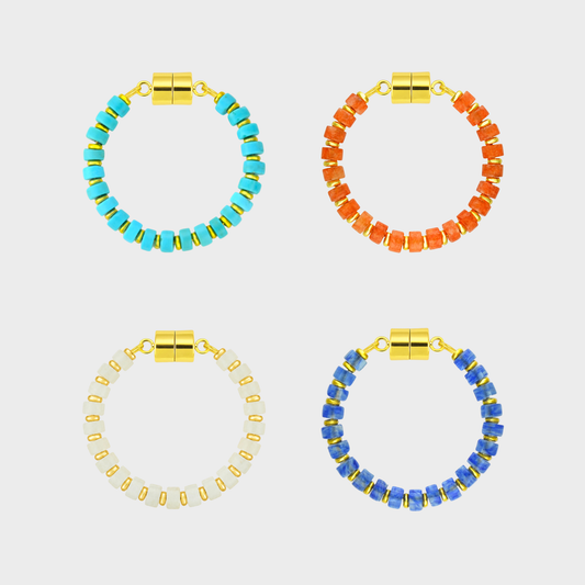 Aqua & Orange set of 4 magnetic wine charms in Turquoise, Mandarin Garnet, White Moonstone and Sapphire with gold hardware