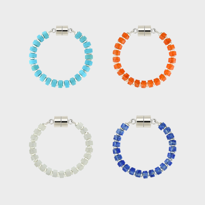 Aqua & Orange set of 4 magnetic wine charms in Turquoise, Mandarin Garnet, White Moonstone and Sapphire with silver hardware