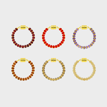 Bordeaux set of 6 magnetic wine charms in Ruby, Red Coral, Amethyst, Sunstone, Smoky Quartz and Champagne Zircon with gold hardware