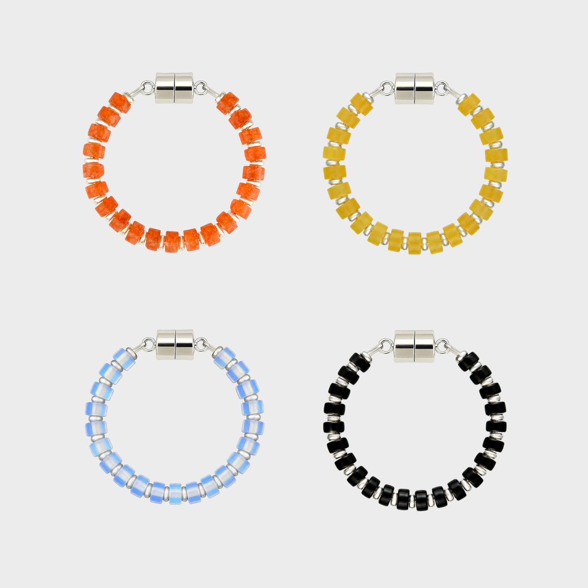 Candy Corn set of 4 magnetic wine charms in Mandarin Garnet, Citrine, Opal and Black Onyx with silver hardware