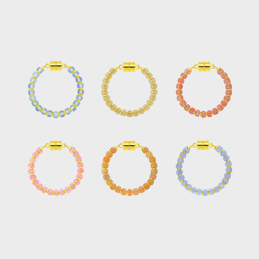 Champagne Toast set of 6 magnetic wine charms in Opal, Champagne Zircon, Morganite, Rose Quartz, Peach Aventurine and Blue Lace Agate with gold hardware