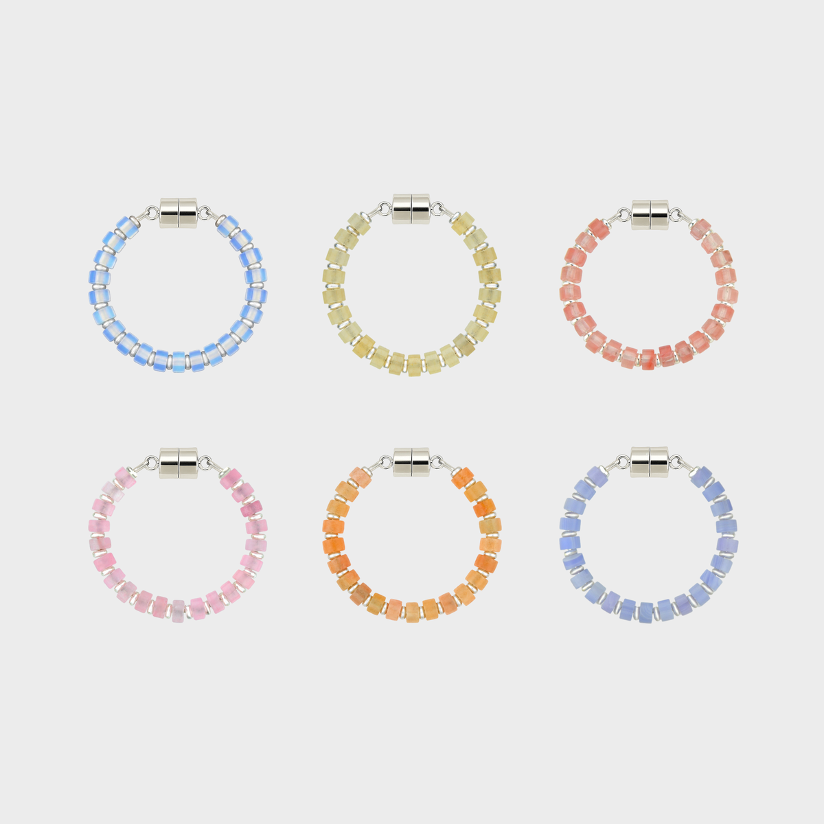 Champagne Toast set of 6 magnetic wine charms in Opal, Champagne Zircon, Morganite, Rose Quartz, Peach Aventurine and Blue Lace Agate with silver hardware