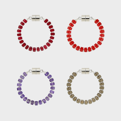 Claret set of 4 magnetic wine charms in Ruby, Red Coral, Amethyst and Smoky Quartz with silver hardware