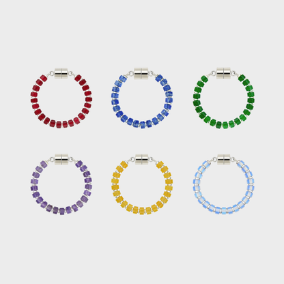 Coronation set of 6 magnetic wine charms in Ruby, Sapphire, Emerald, Amethyst, Citrine and Opal with silver hardware