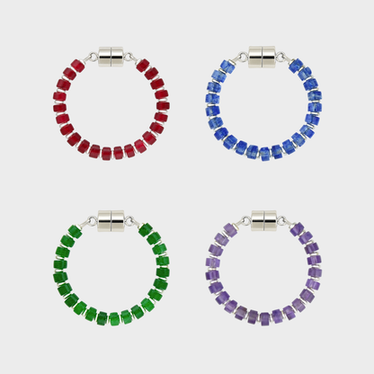 Crown Jewels set of 4 magnetic wine charms in Ruby, Sapphire, Emerald and Amethyst with silver hardware