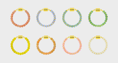 Easter Basket set of 8 magnetic wine charms in Morganite, Blue Lace Agate, Aquamarine, Mint Variscite, Lemon Quartz, Peach Aventurine, Rose Quartz and White Moonstone with gold hardware