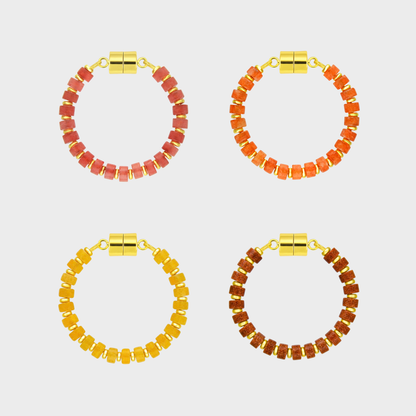 Ember set of 4 magnetic wine charms in Red Carnelian, Mandarin Garnet, Citrine and Sunstone with gold hardware