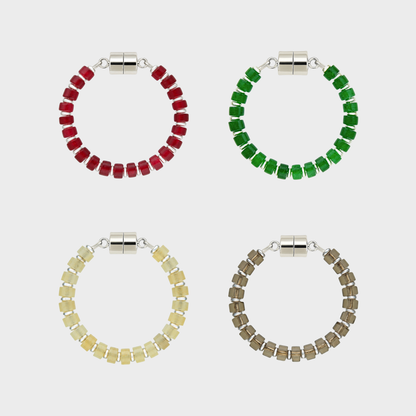 Fireside set of 4 magnetic wine charms in Ruby, Emerald, Champagne Zircon and Smoky Quartz with silver hardware