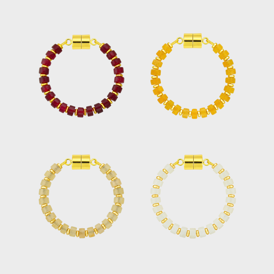 Garnet & Gold set of 4 magnetic wine charms in Ruby, Citrine, Champagne Zircon and White Moonstone with gold hardware