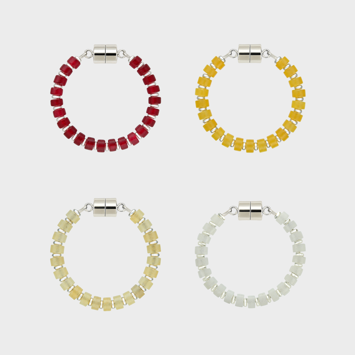 Garnet & Gold set of 4 magnetic wine charms in Ruby, Citrine, Champagne Zircon and White Moonstone with silver hardware