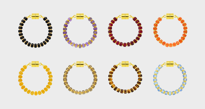 Haunted Manor set of 8 magnetic wine charms in Black Onyx, Amethyst, Ruby, Mandarin Garnet, Citrine, Smoky Quartz, Tiger Eye and Opal with gold hardware