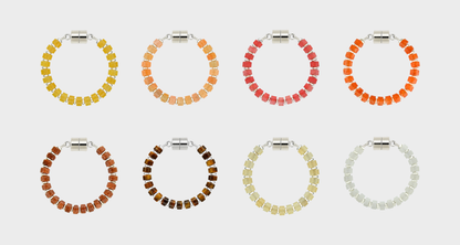 Heirloom set of 8 magnetic wine charms in Citrine, Peach Aventurine, Red Carnelian, Mandarin Garnet, Sunstone, Tiger Eye, Champagne Zircon and White Moonstone with silver hardware