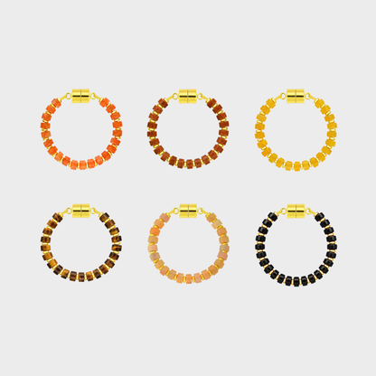 Jack-o'-Lantern set of 6 magnetic wine charms in Mandarin Garnet, Sunstone, Citrine, Tiger Eye, Peach Aventurine and Black Onyx with gold hardware