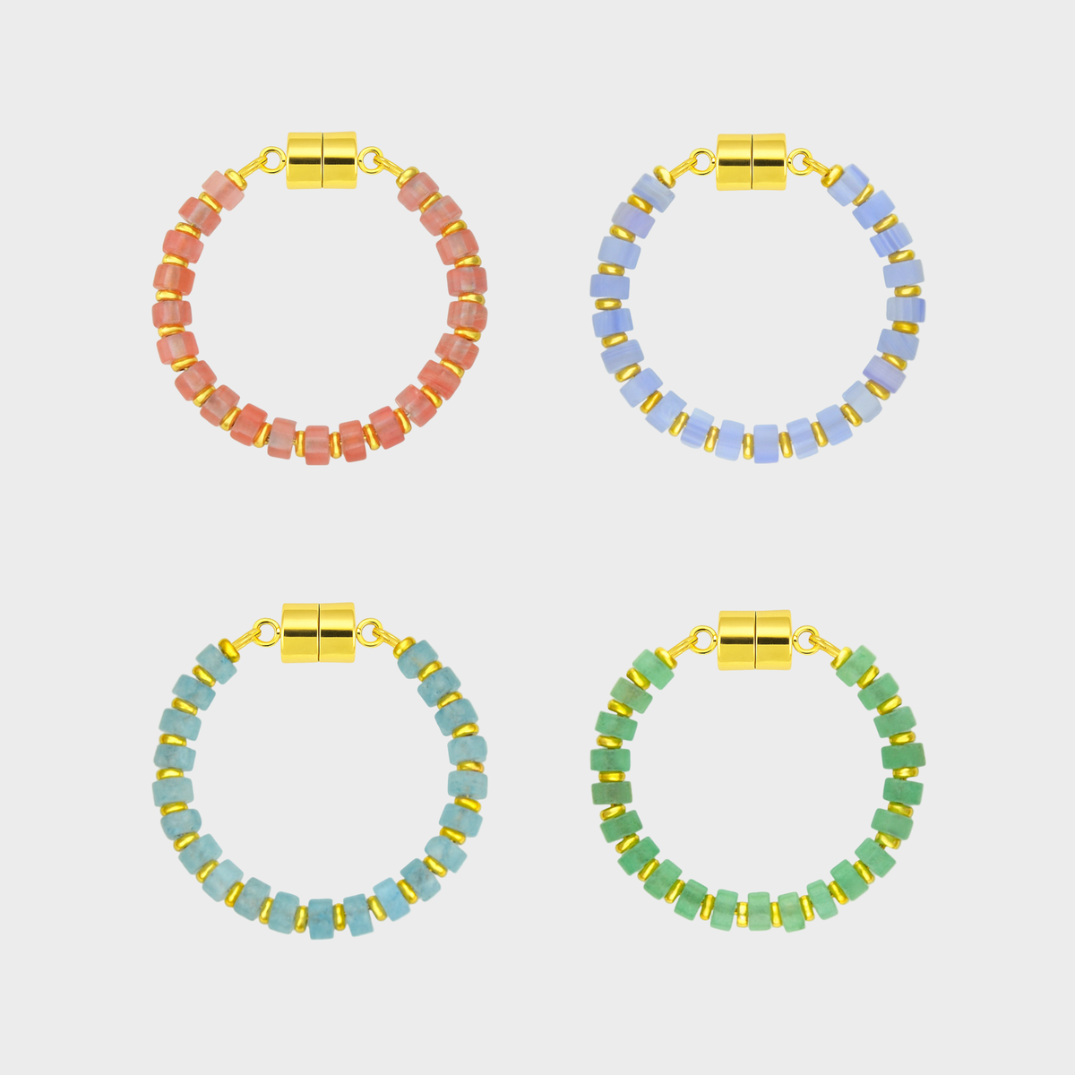 Macaron set of 4 magnetic wine charms in Morganite, Blue Lace Agate, Aquamarine and Mint Variscite with gold hardware