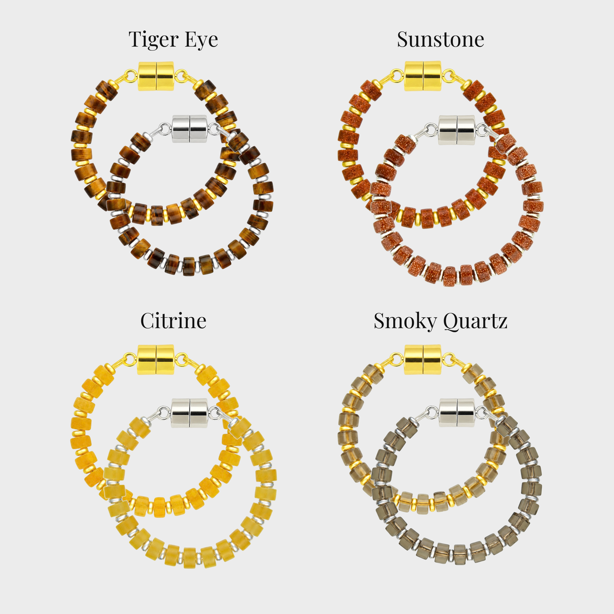 Magnetic wine set in brown and orange tones with color way titles