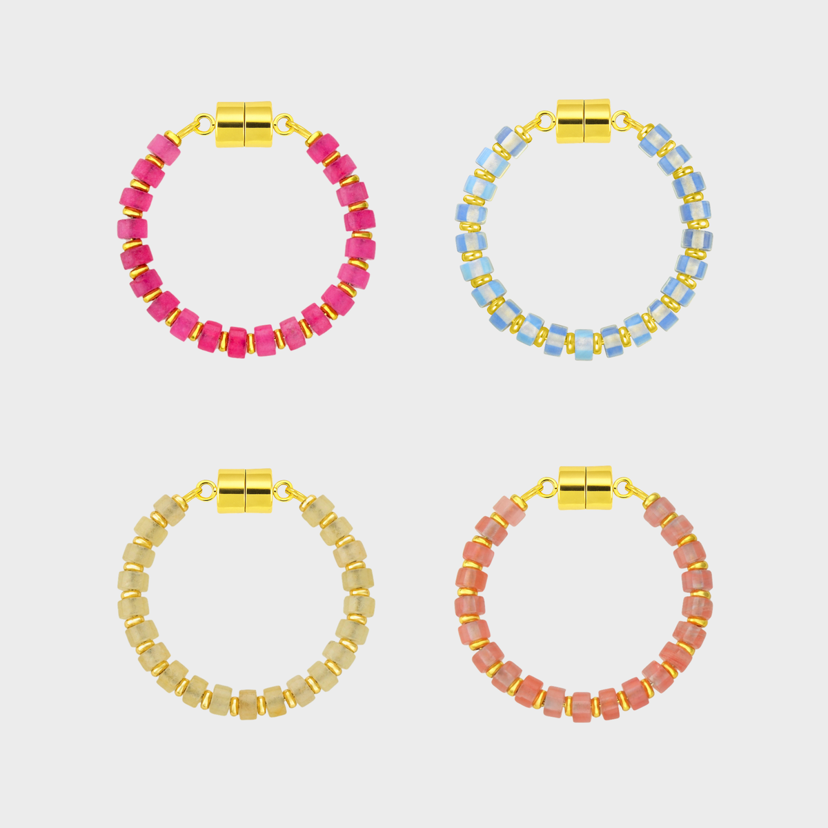 Pop, Fizz, I Do set of 4 magnetic wine charms in Pink Spinel, Opal, Champagne Zircon and Morganite with gold hardware