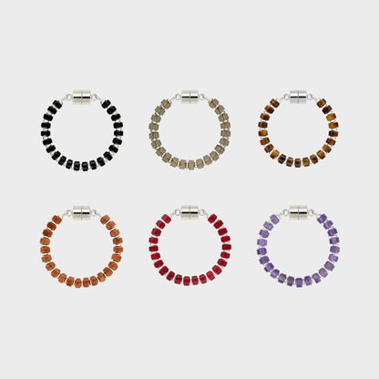 Ravenwood set of 6 magnetic wine charms in Black Onyx, Smoky Quartz, Tiger Eye, Sunstone, Ruby and Amethyst with silver hardware