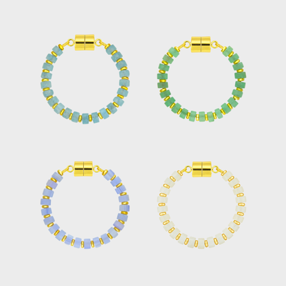 Sea Glass set of 4 magnetic wine charms in Aquamarine, Mint Variscite, Blue Lace Agate and White Moonstone with gold hardware