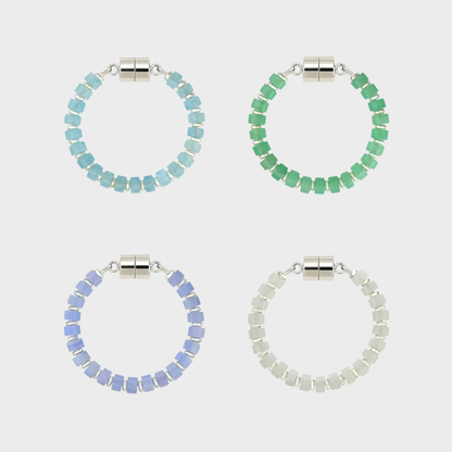 Sea Glass set of 4 magnetic wine charms in Aquamarine, Mint Variscite, Blue Lace Agate and White Moonstone with silver hardware