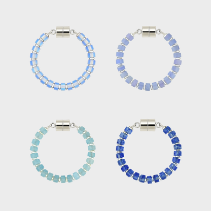 Snow Day set of 4 magnetic wine charms in Opal, Blue Lace Agate, Aquamarine and Sapphire with silver hardware