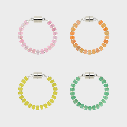 Sorbet set of 4 magnetic wine charms in Rose Quartz, Peach Aventurine, Lemon Quartz and Mint Variscite with silver hardware