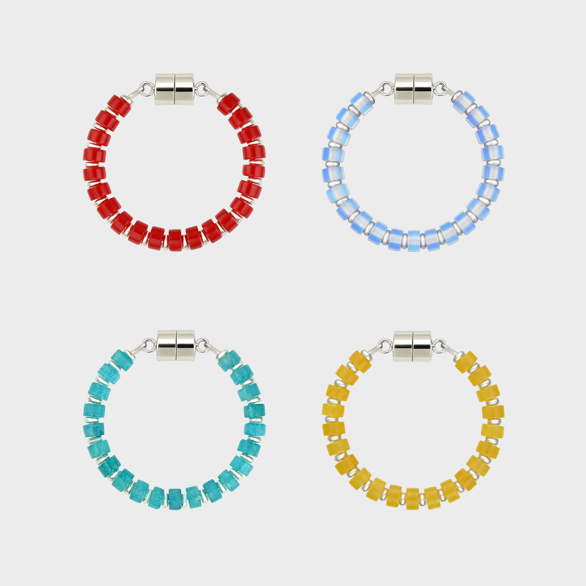 Sparkler set of 4 magnetic wine charms in Red Coral, Opal, Blue Apatite and Citrine with silver hardware