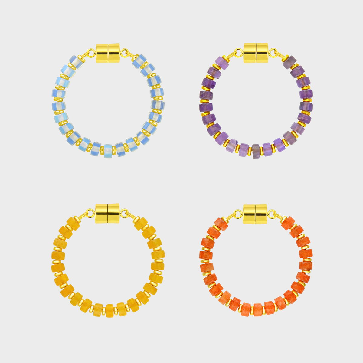 Spellbound set of 4 magnetic wine charms in Opal, Amethyst, Citrine and Mandarin Garnet with gold hardware