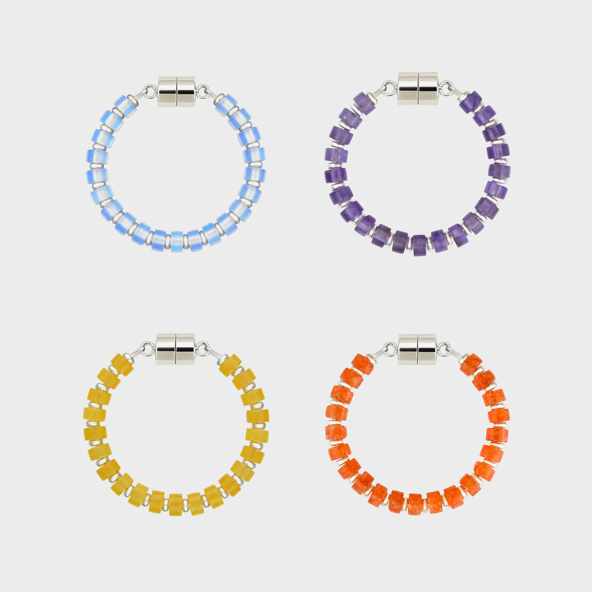 Spellbound set of 4 magnetic wine charms in Opal, Amethyst, Citrine and Mandarin Garnet with silver hardware