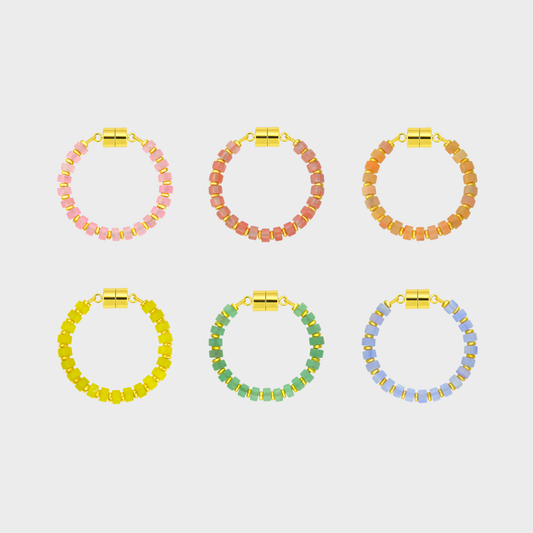 Sugared Almond set of 6 magnetic wine charms in Rose Quartz, Morganite, Peach Aventurine, Lemon Quartz, Mint Variscite and Blue Lace Agate with gold hardware