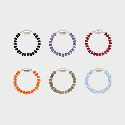 Witching Hour set of 6 magnetic wine charms in Black Onyx, Amethyst, Ruby, Mandarin Garnet, Smoky Quartz and Opal with silver hardware