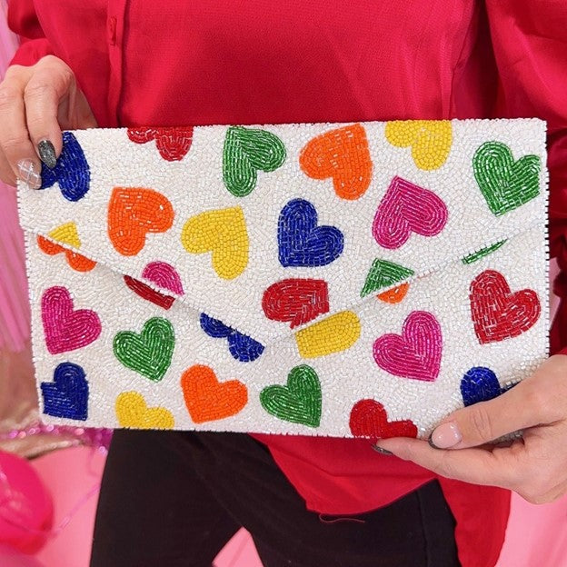 RAINBOW HEARTS ENVELOPE CLUTCH