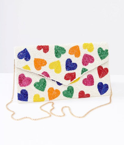 RAINBOW HEARTS ENVELOPE CLUTCH