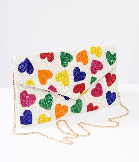 RAINBOW HEARTS ENVELOPE CLUTCH