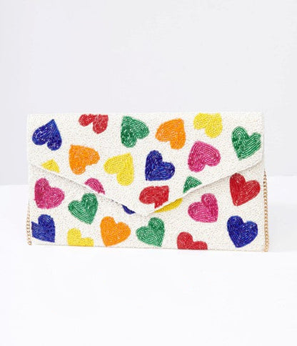 RAINBOW HEARTS ENVELOPE CLUTCH