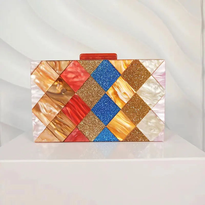 DIAMOND PATCHWORK ACRYLIC CLUTCH