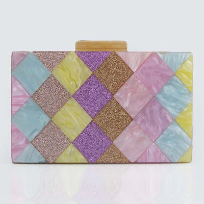 DIAMOND PATCHWORK ACRYLIC CLUTCH