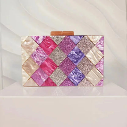 DIAMOND PATCHWORK ACRYLIC CLUTCH