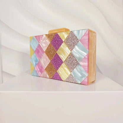 DIAMOND PATCHWORK ACRYLIC CLUTCH